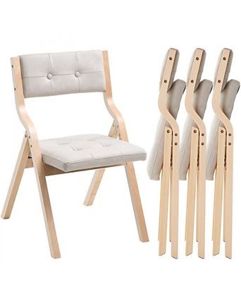 Wooden Folding Chairs Set of 4 with Comfortable Cushions