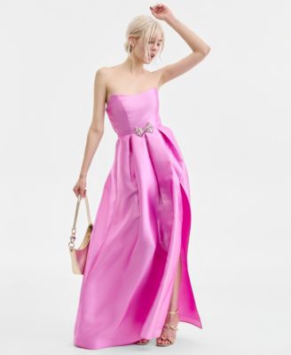 Juniors' Strapless Embellished-Bow Gown