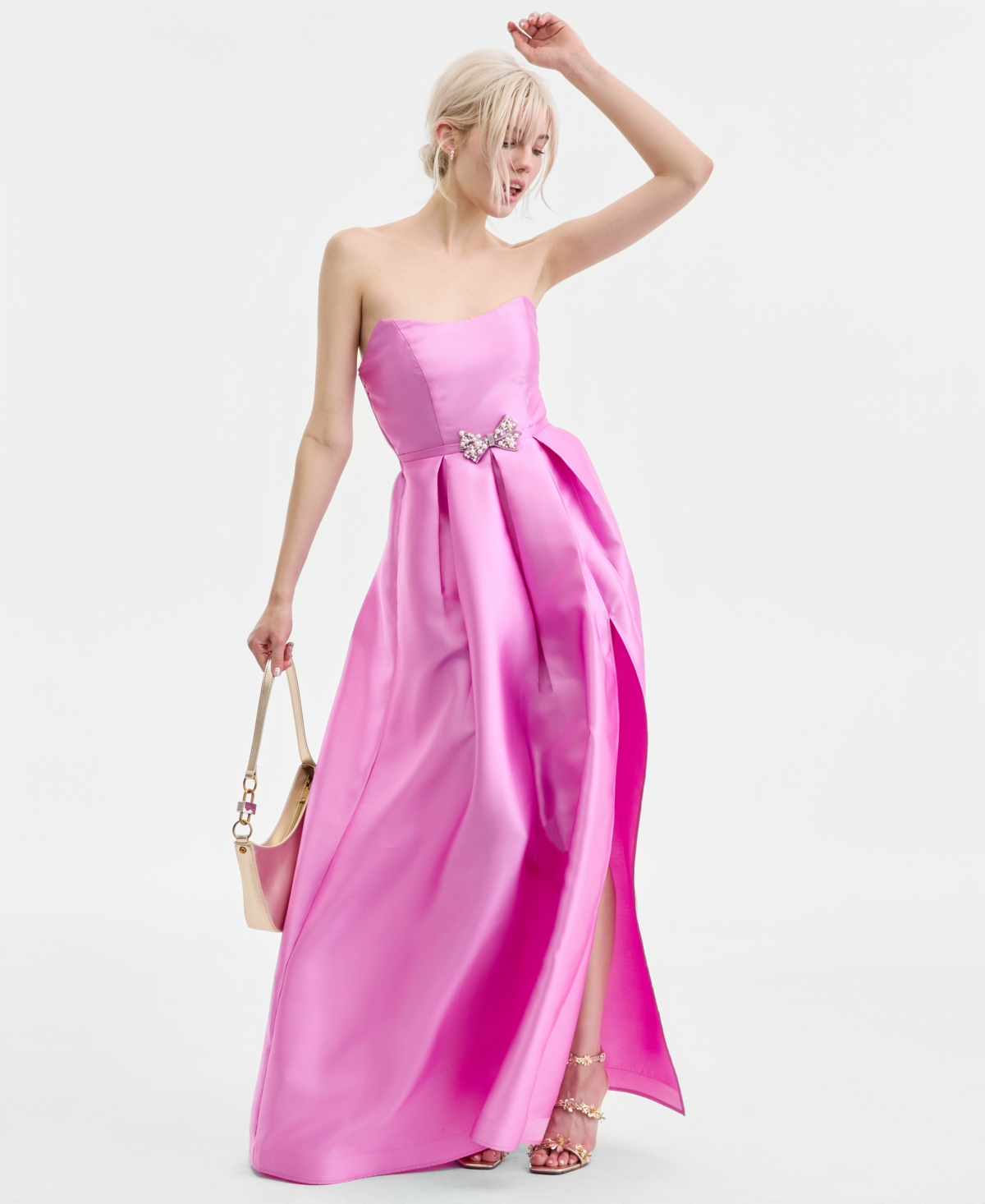 pear culture Juniors' Strapless Embellished-Bow Gown