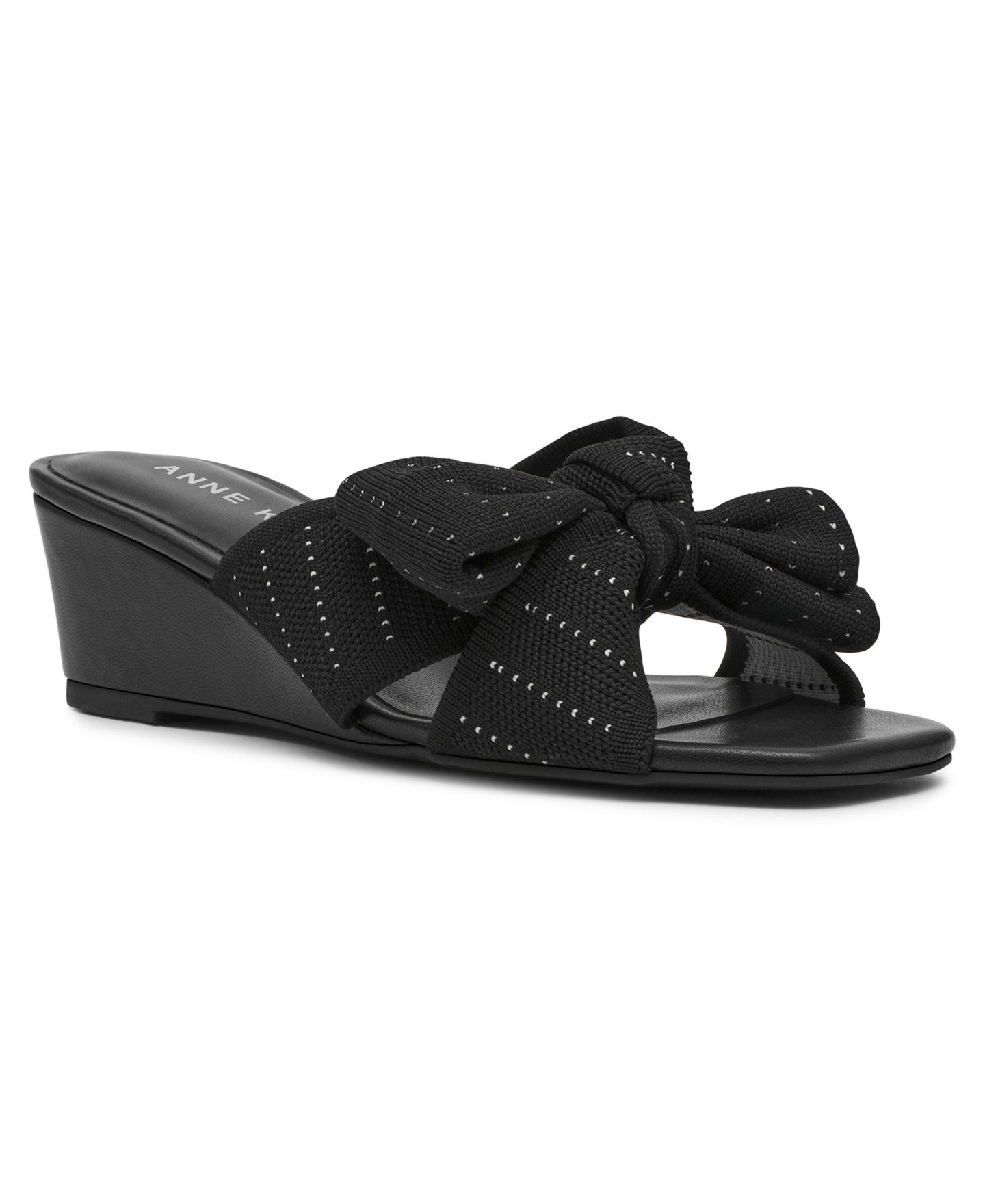 Женские сандалии Anne Klein Dara Bow Wedge, цвет: Чёрный вязаный — фото 7