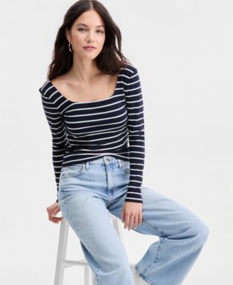 Women's Chrystle Square-Neck Striped Long-Sleeve Top