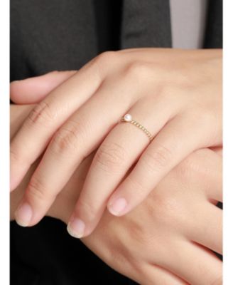 Freshwater Pearl Beaded Ball Ring in 14K Gold, Size 8, approx. 1.1 grams.