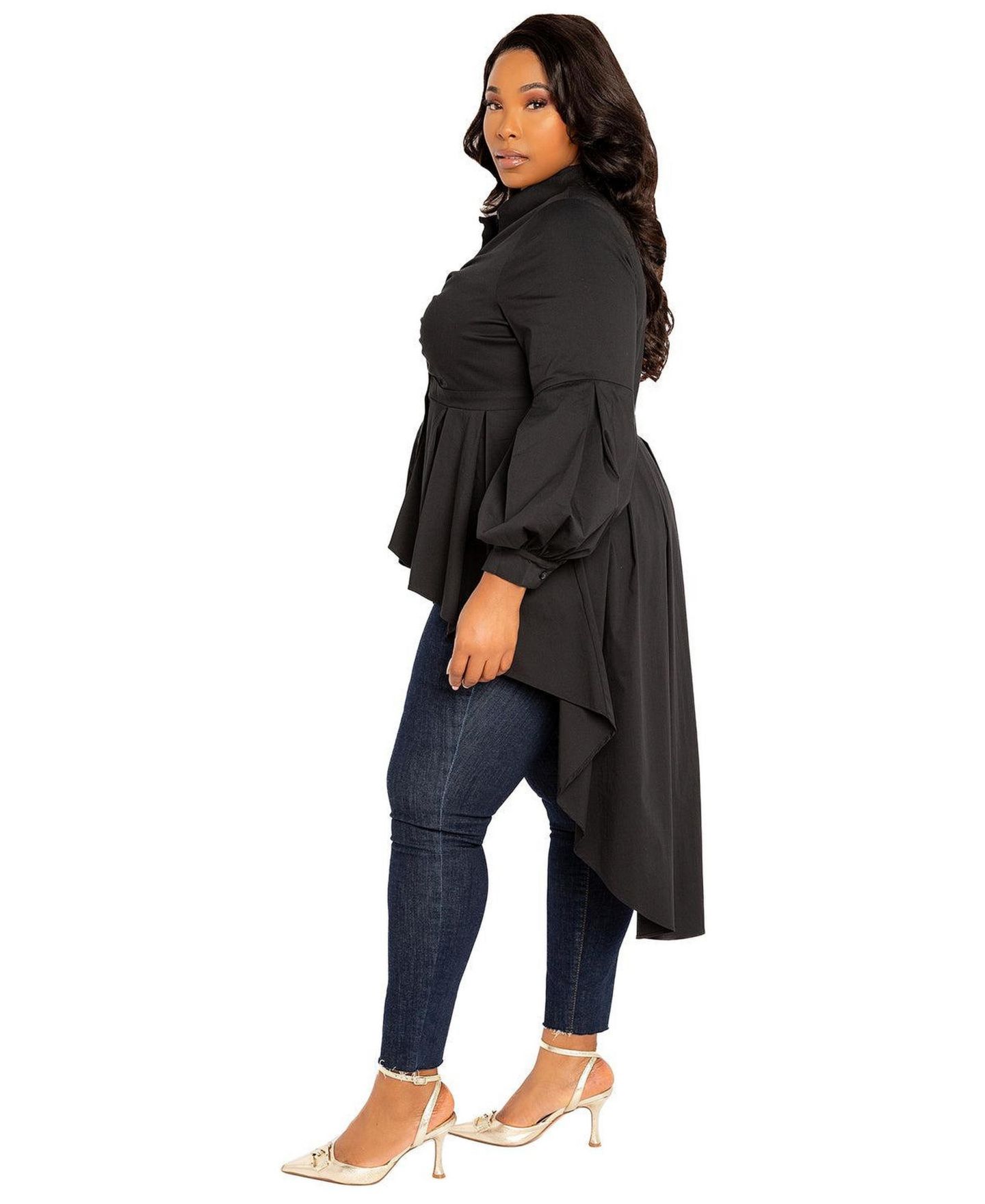 Женская блузка Buxom Couture Plus Size High-low Peplum, цвет: Чёрный — фото 2