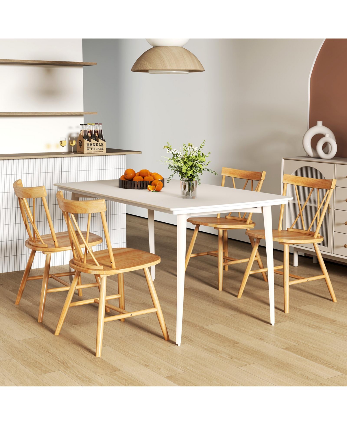 Costway Dining Chairs Farmhouse Kitchen Chair with Rubber Wood Frame