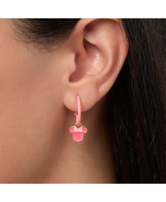 Minnie Mouse Pink Bow Charm Hoop Earring Set, 3 Charms and 1 Hoop