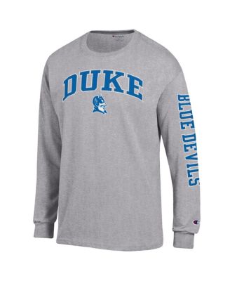 Men's Heather Gray Duke Blue Devils Arch Over Logo 2-Hit Long Sleeve T-Shirt