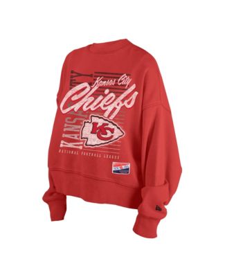 Women's Red Kansas City Chiefs Oversized Throwback Mineral Wash Crew Neck Sweatshirt