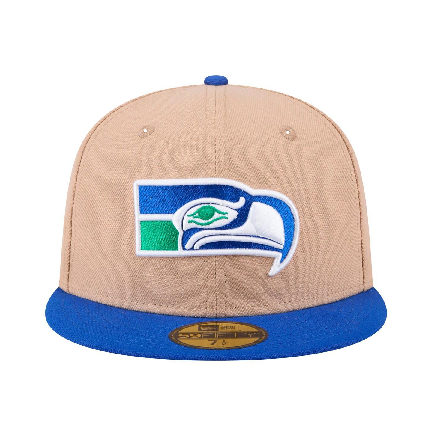 Мужская кепка New Era Tan Seattle Seahawks Throwback Logo Main 59FIFTY Fitted Hat — фото 5