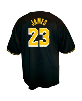 Men's LeBron James Black Los Angeles Lakers Big Tall Name Number Button-Up Jersey