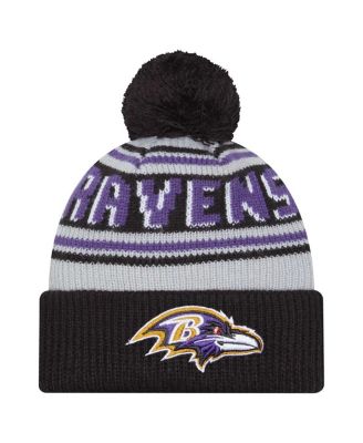 Big Boys and Girls Black Baltimore Ravens Main Cuffed Knit Hat with Pom