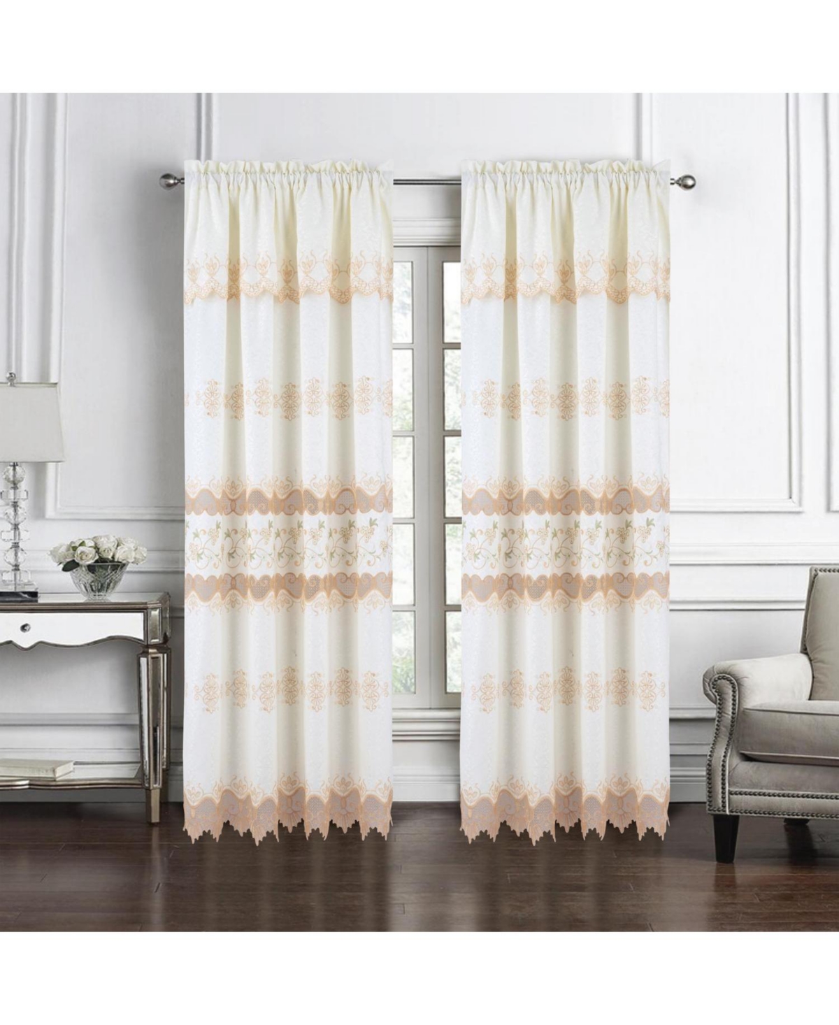 Rt Designer Collection Alice Macrame Luxurious Decorative Rod Pocket Curtain Panel 54" x 84" Beige