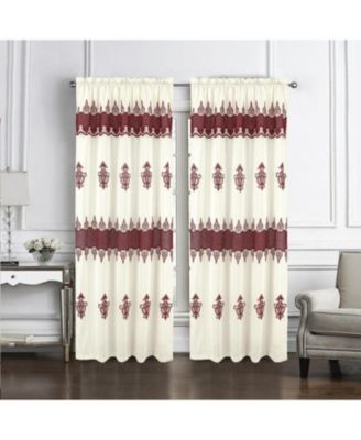 Debbie Macrame Construction 3" Rod Pocket Curtain Panel 54" x 90" Beige/Burgundy
