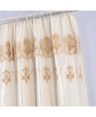 Daisy Embroidery Grommet Curtain Panel With Attached Valance 54" x 84" Beige/Gold