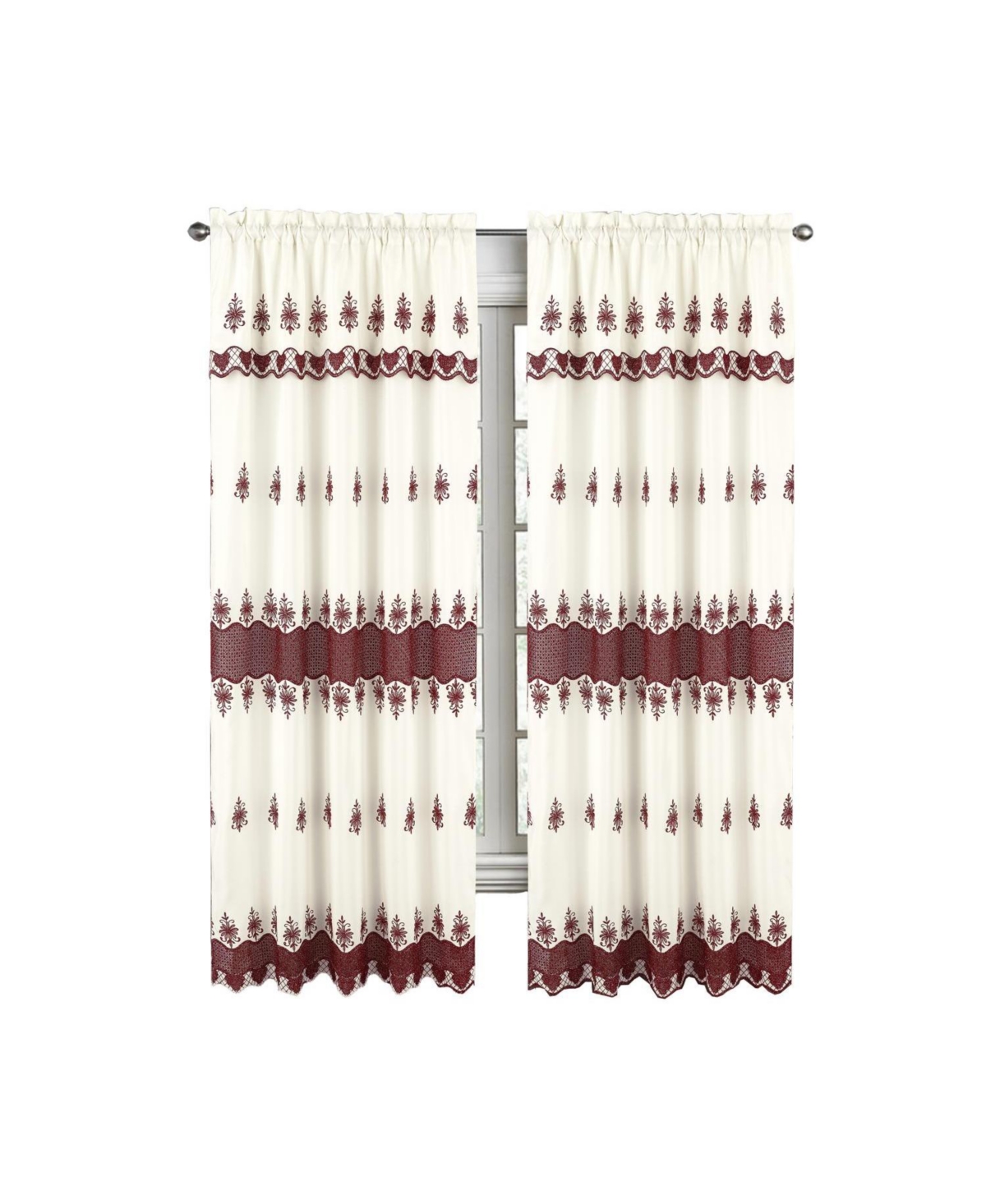 Rt Designers Collection Donna Macrame Construction 3" Rod Pocket Curtain Panel 54" x 90" Beige/Burg