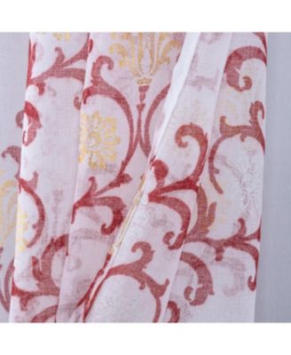 Crown Grommet Metallic Sheer Printed Doily Curtain Panel Pair 36" x 84" Burgundy