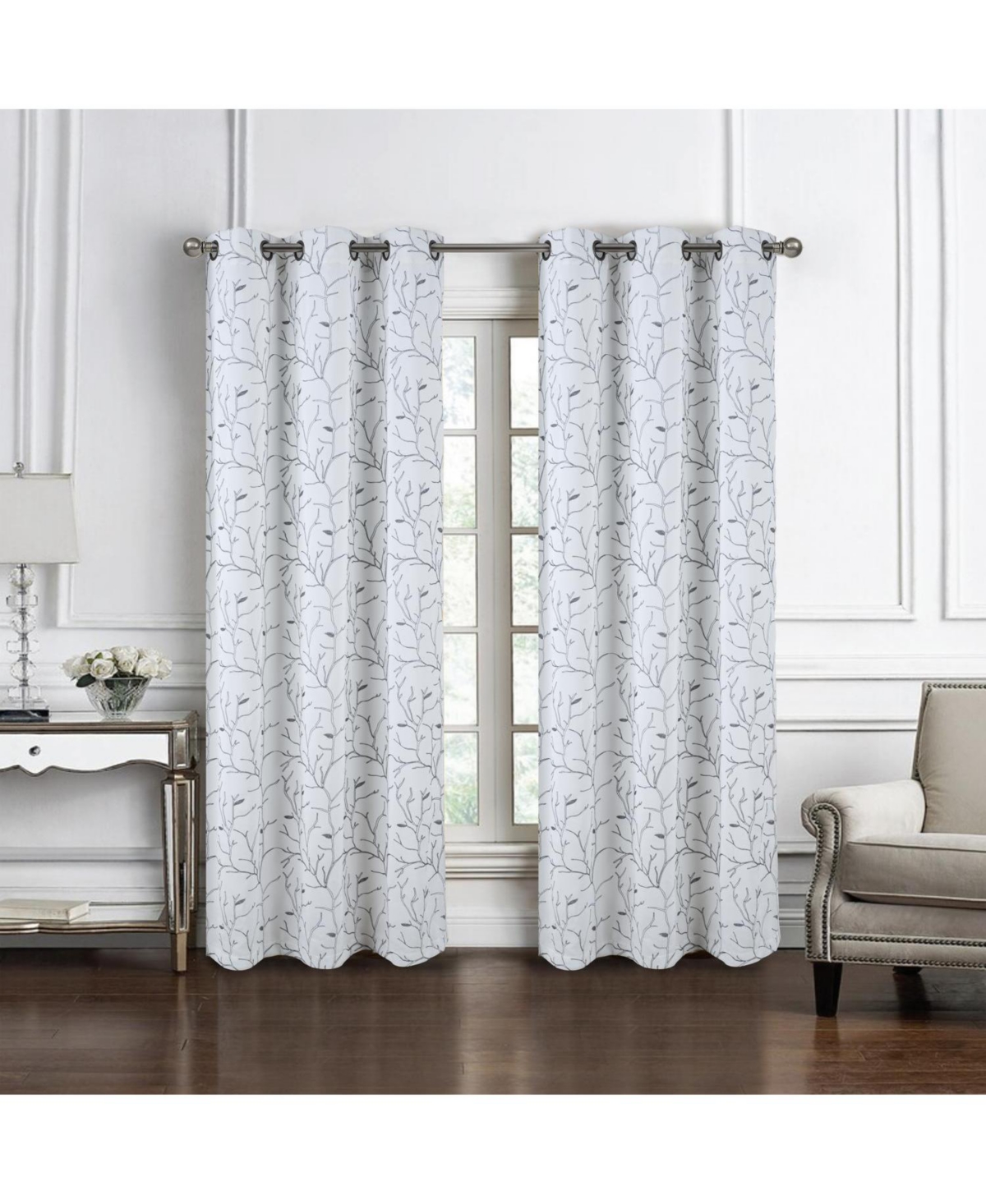 Rt Designer Collection Luciana Embroidered Blackout Luxurious Decorative Grommet Curtain Panel 54" x 90" White