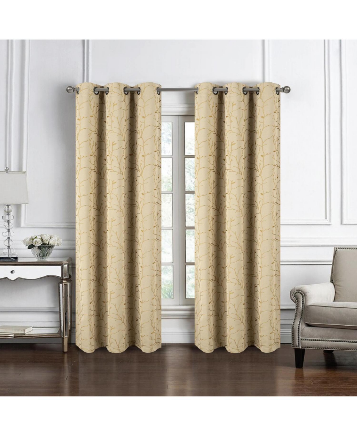 Rt Designer Collection Luciana 2 Pack Embroidered Blackout Luxurious Decorative Grommet Curtain Panel 36" x 84" Beige