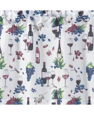 RT Designer's Collection Wine Printed Slub 3 Pieces Kitchen Curtain Set Includes 1 Valance 52" x 18" and 2 Tiers 26" x 36" Each Multi Color