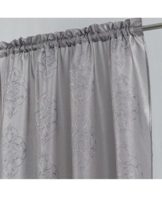 Andrea Emb Metallic Doily Rod Pocket Room Darkening Curtain Panels for Bedroom 54" x 95" Charcoal