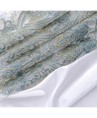 Daisy Embroidery Grommet Curtain Panel With Attached Valance 54" x 84" Ivory/Teal