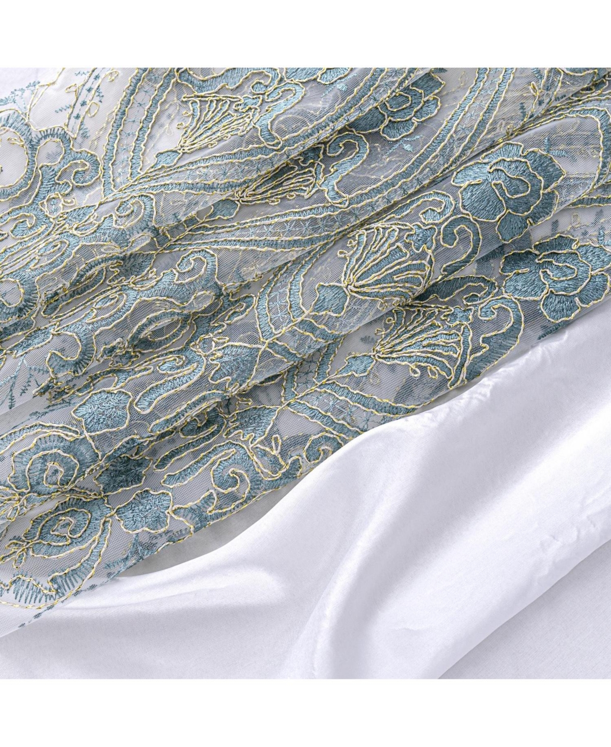 Rt Designers Collection Daisy Embroidery Grommet Curtain Panel With Attached Valance 54" x 84" Ivory/Teal