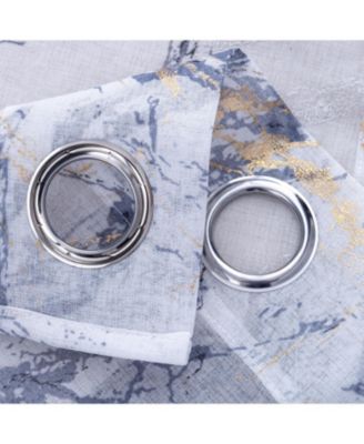 Marble Grommet Metallic Sheer Printed Doily Curtain Panel 54" x 90" Grey