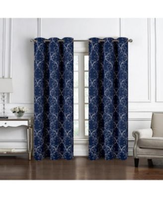 RT Designer Collection Kimber 2 Pack Embroidered Blackout Luxurious Decorative Grommet Curtain Panel 36" x 84" Navy