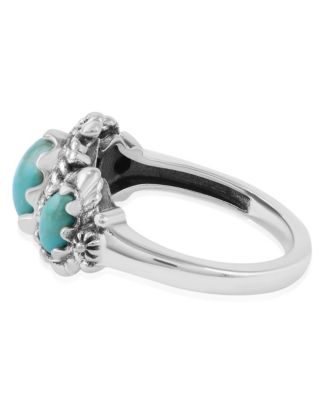 Sterling Silver Green Turquoise 3-Stone Oval Scalloped Bezel Ring, Sizes 5 to 11