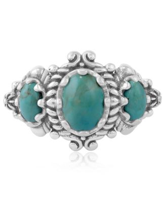 American West Jewelry Sterling 3-Stone Oval Scalloped Bezel Ring Sizes 5 to 11 79$