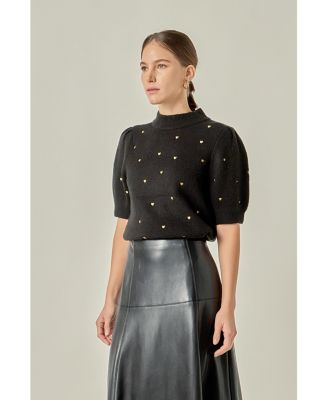 Women's Heart Women's-Embroidered Puff Sleeve Knit