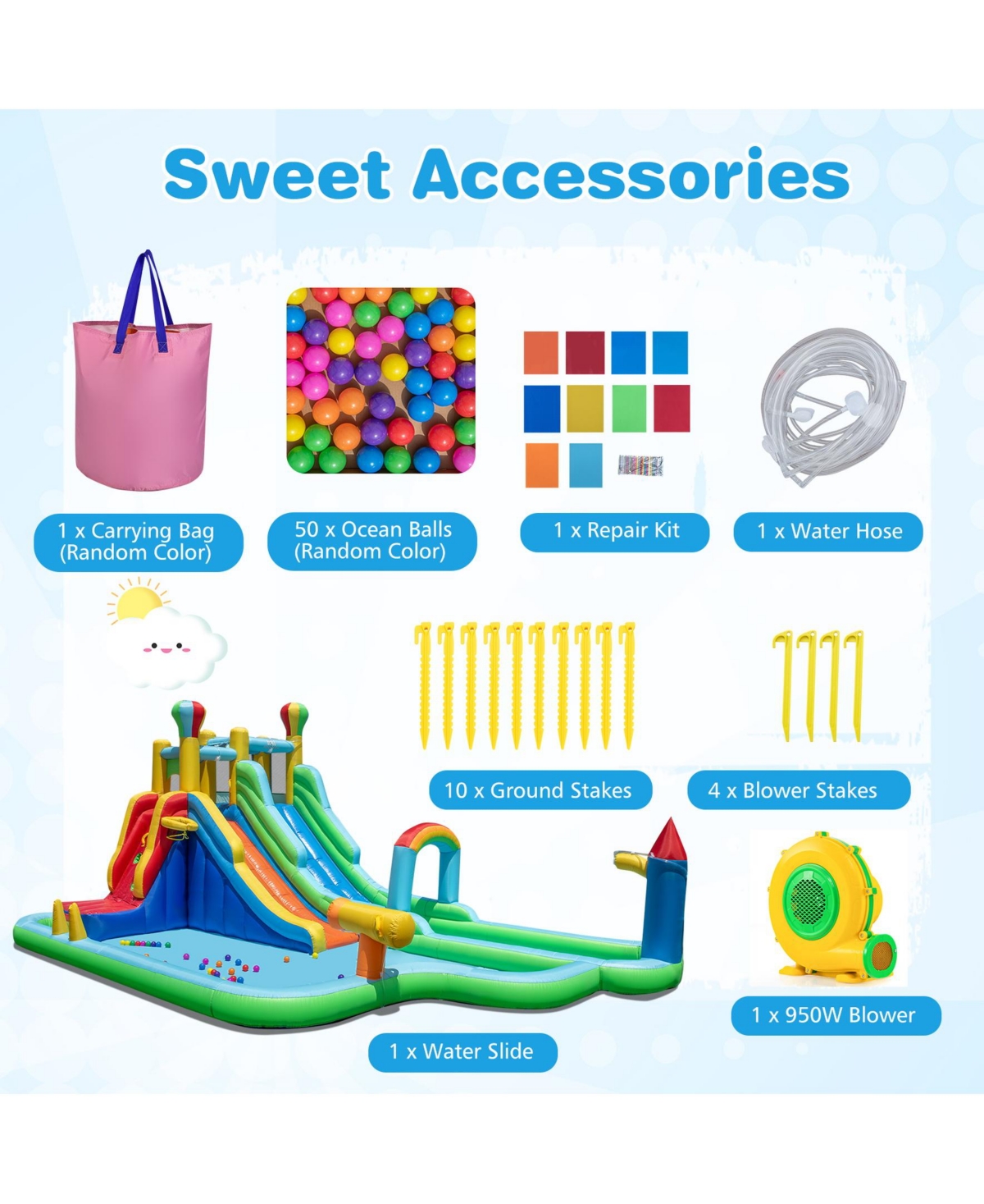 Sugif Inflatable Water Slide Park Giant Bounce House with 950W Blower