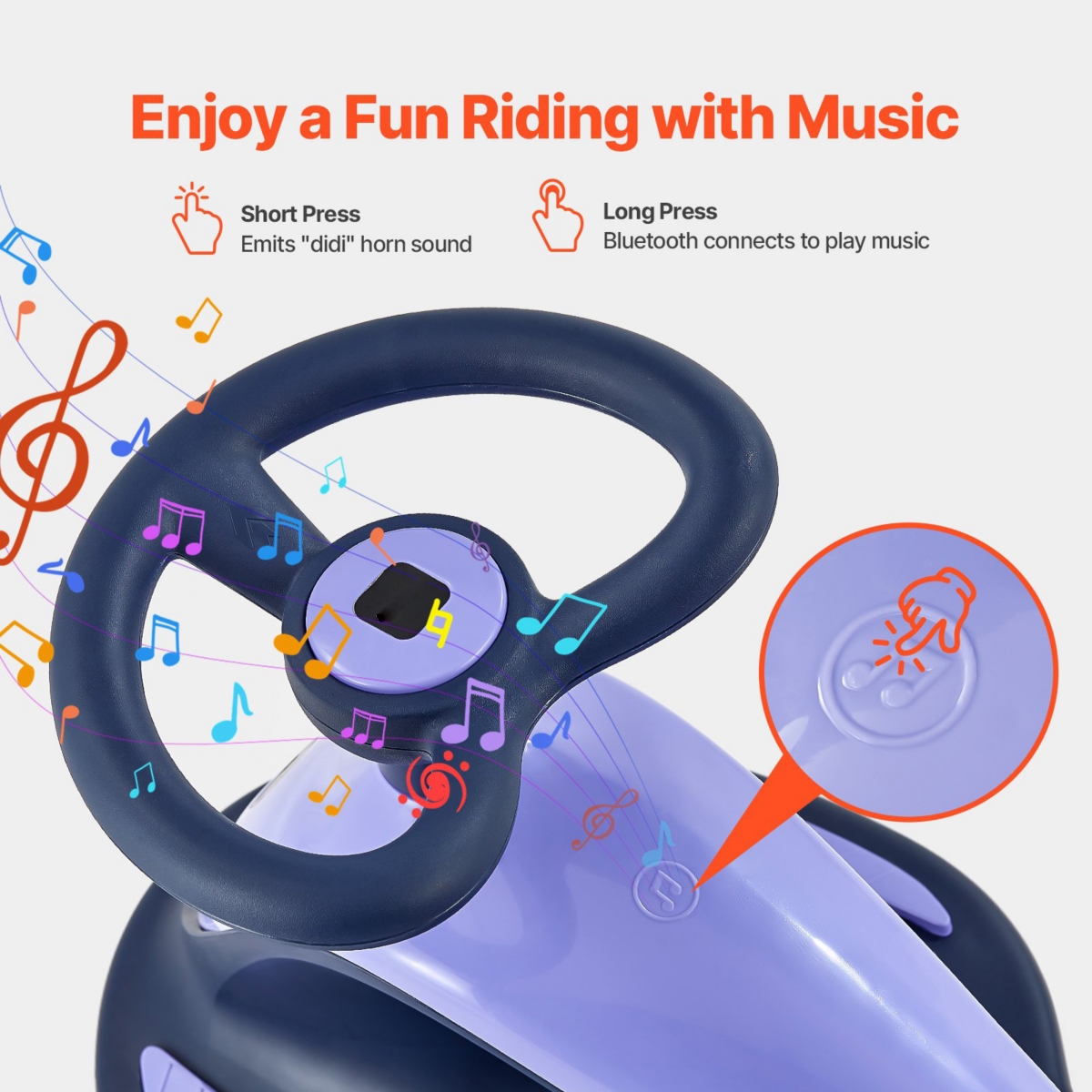 Mecale Electric Wiggle Car, 150 lbs Load, 2-in-1 Swing Car with Led Wheels, Bluetooth, Rechargeable Battery, Ride Toy for Kids 3+, Purple