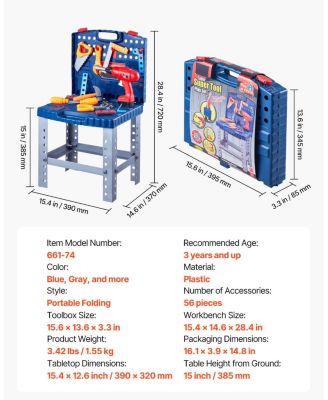 Kids Workbench, 56 PCS Tool Bench with Electric Drill & Realistic Tools, Pretend Construction Playset for Boys & Girls Age 3+