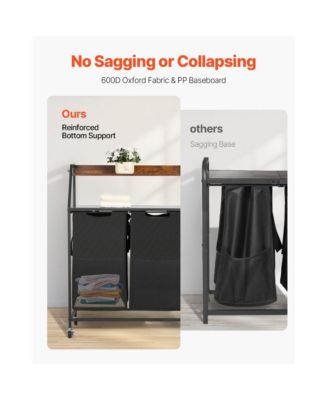 Laundry Sorter on Wheels with 2 Tiers, 3 Bags, and Hooks