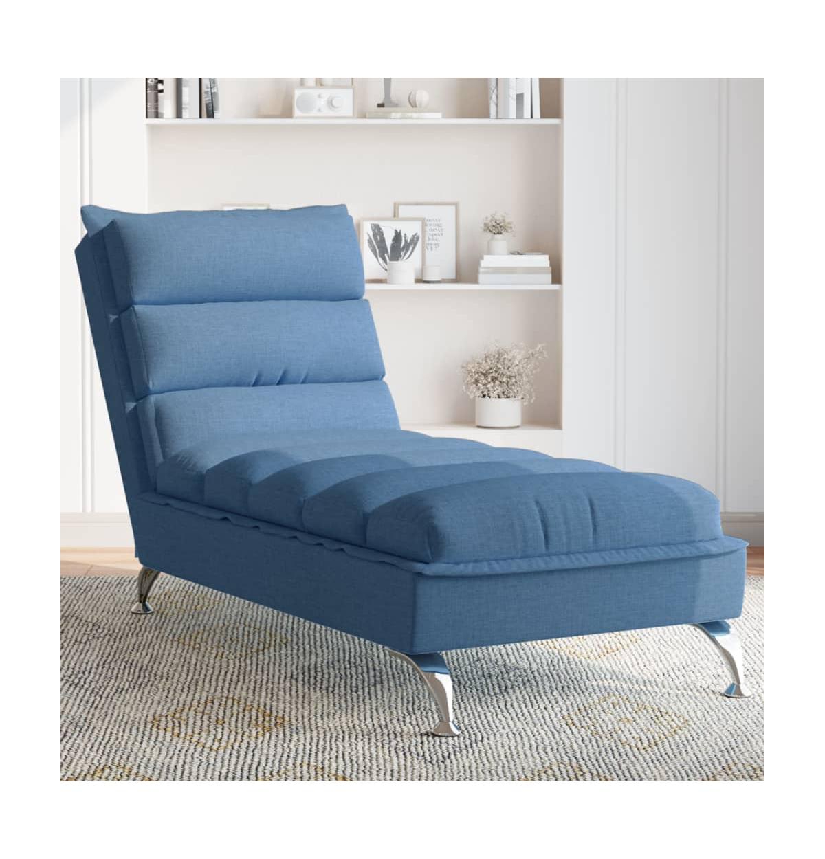 vidaXL Chaise Lounge Blue Fabric (100% polyester), Plywood, Chromed Steel