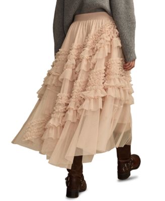 Women's Mesh Ruffle Maxi Skirt