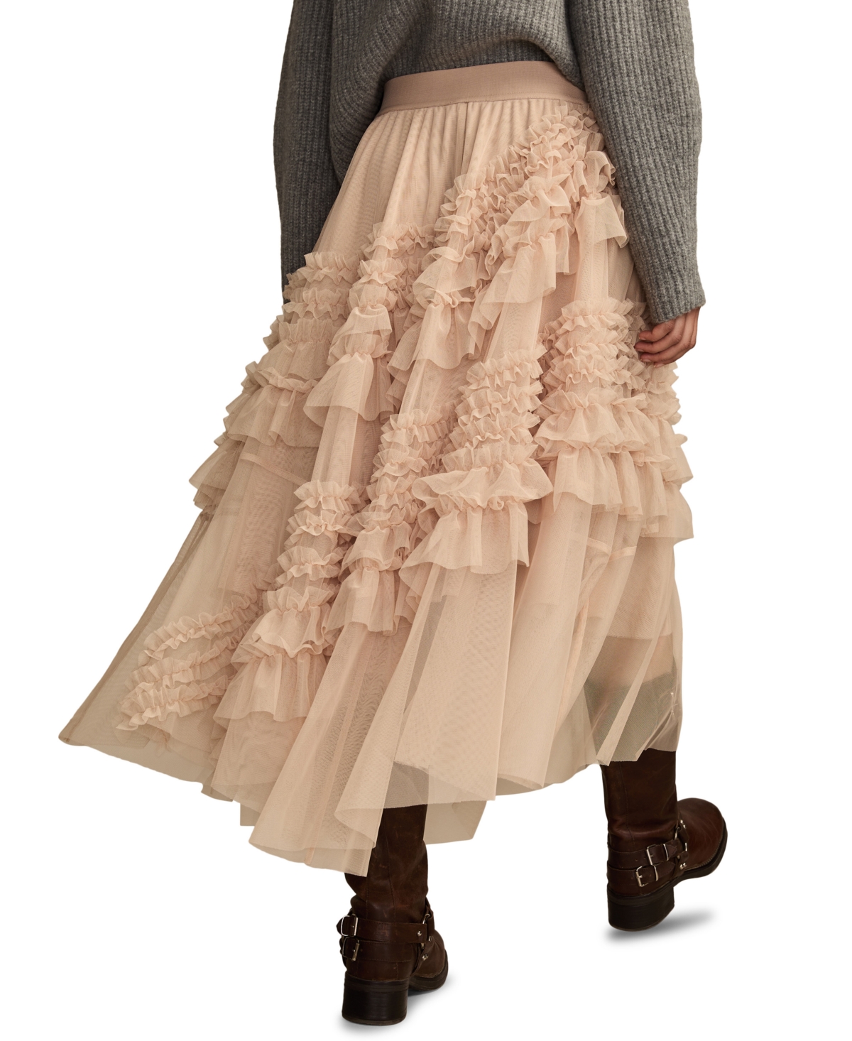 Lucky Brand Women's Mesh Ruffle Maxi Skirt