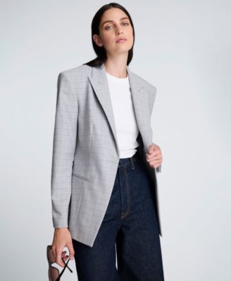 Women's Cutaway Plaid One-Button Tailored Blazer