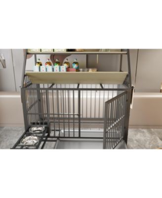 Large Pet Cage with Storage & Stainless-Steel Bowls