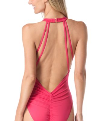 Women's Printed Shirred Plunge One-Piece Swimsuit