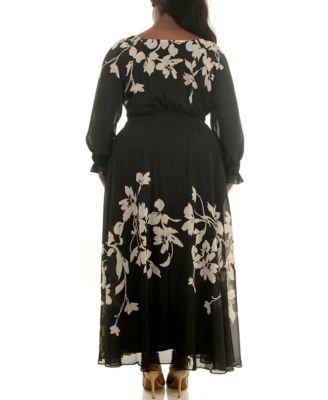 Plus Size Floral-Print Elastic-Waist Chiffon Maxi Dress