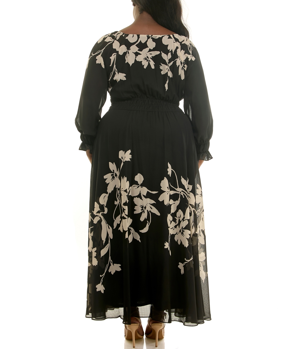 Taylor Plus Floral-Print Elastic-Waist Chiffon Maxi Dress