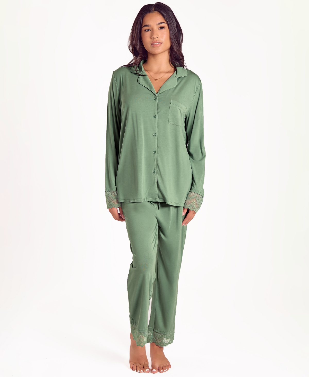 Icollection Women's Stretch Knit Long-sleeve Pajama Set In Green