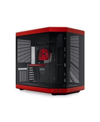 Y70 Dual Chamber Modern Aesthetic Panoramic Tempered Glass EATX Mid-Tower Computer Case, Red
