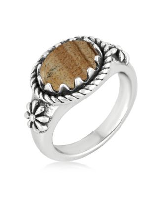 Sterling Silver Picture Jasper East West Ring