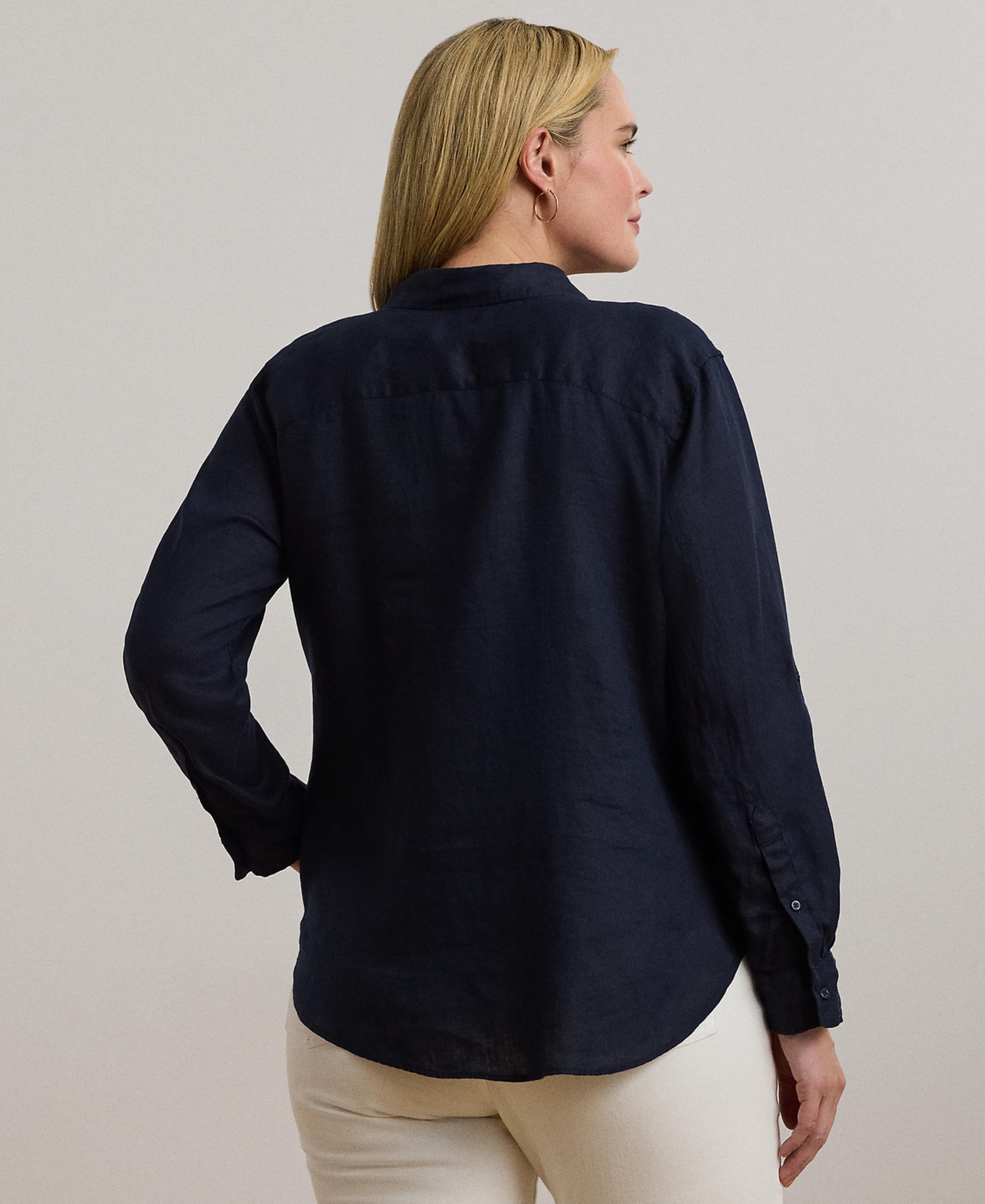 Ralph Lauren Plus Size 100% Linen Roll-tab Shirt In Blue