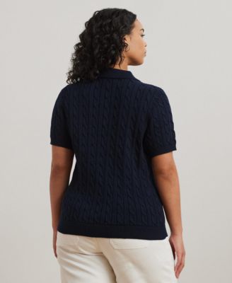Plus Size Short-Sleeve Polo Collar Sweater