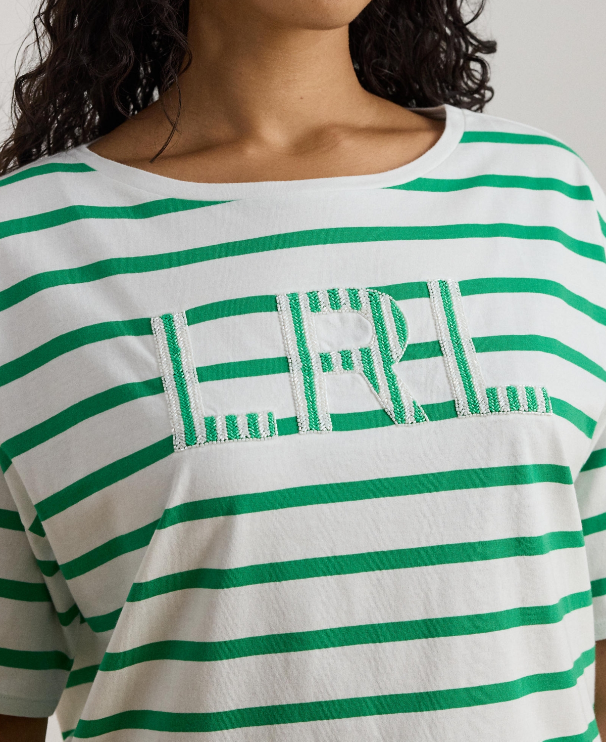 Lauren Ralph Plus Striped Boat Neck T-Shirt