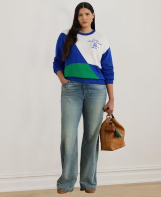 Plus Size Color-Blocked Long-Sleeve Sweater