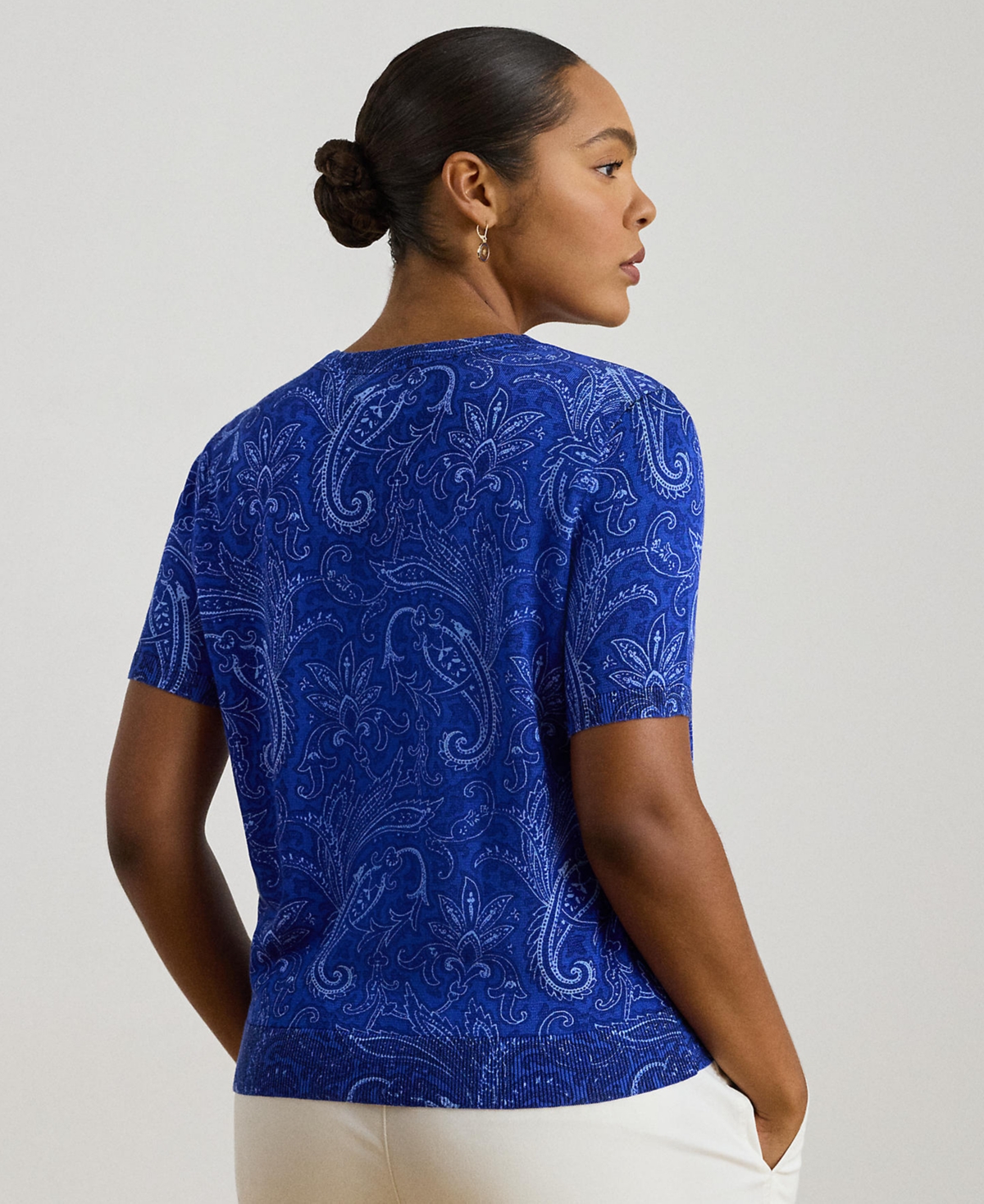 Lauren Ralph Plus Paisley Short-Sleeve Sweater